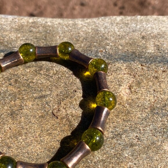 Wanderer and Gatherer Bracelet - Peridot and Brass bamboo style beads SM - Picture 5 of 5